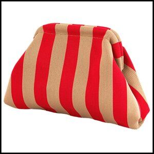 Woven Crochet Clutch Evening Bag Summer Beach Boho Chic Ruched Striped Purse